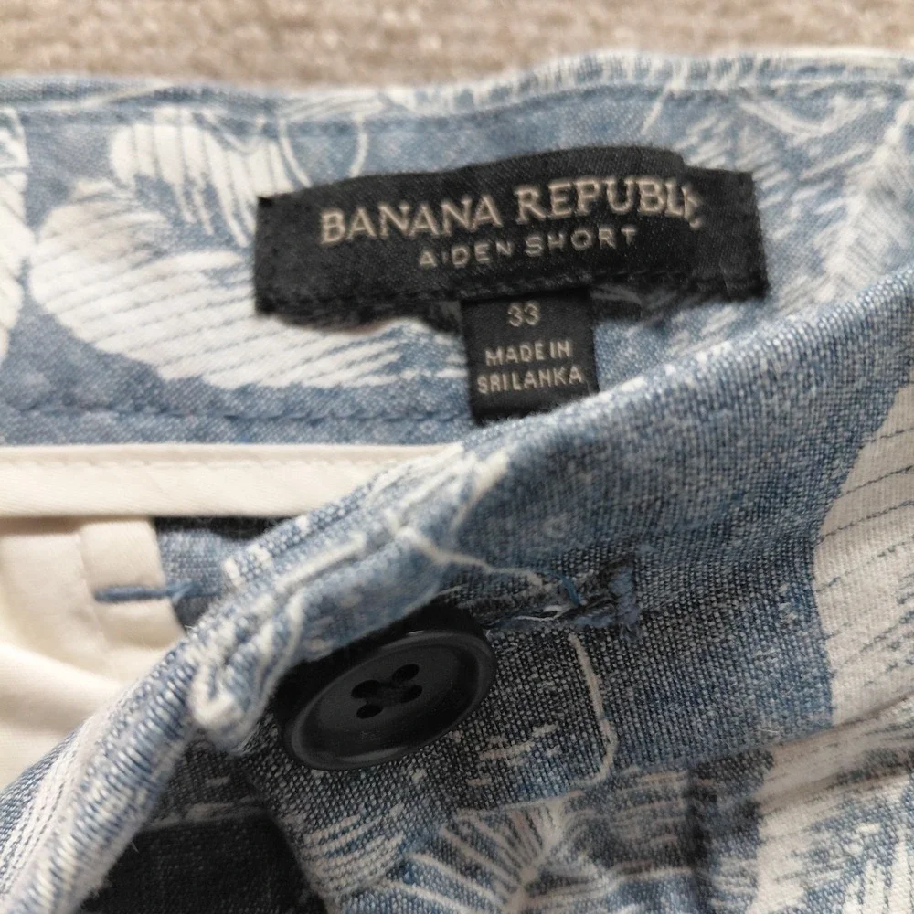 Banana Republic Aiden Linen Shorts Mens 33 Blue Hawaiian Chino Preppy Coastal 9